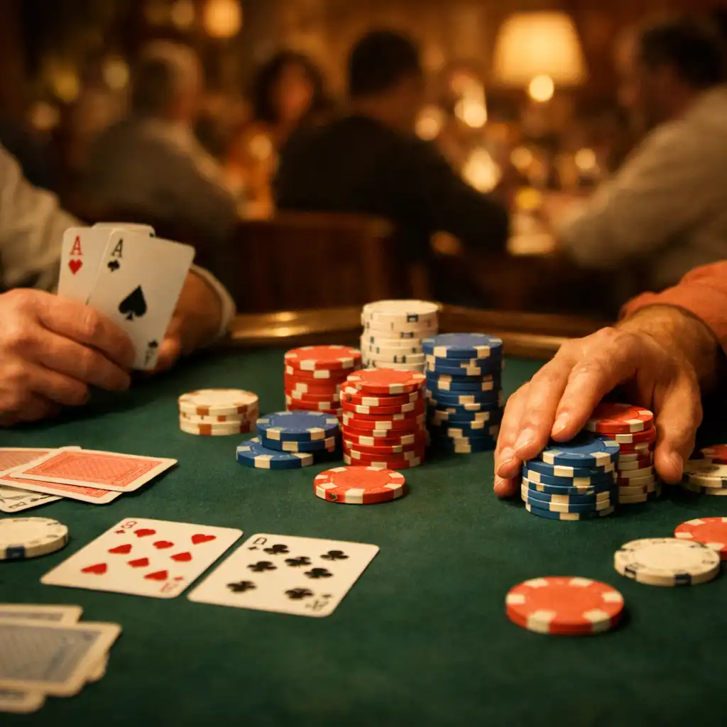 Joueurs réunis autour d'une vraie table de poker au Bistro des Rives